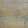 Base ground layer on canvas. I wanted a watercolor effect. Yellow ochre, blue, green with drips and glazes