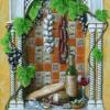 TRADITIONS, 24"X36", OIL ON CANVAS, Food is an integral part of family life in the Latin Cultural. This tile work and foods can be found along 7th Avenue in Ybor City Florida. Price SOLD